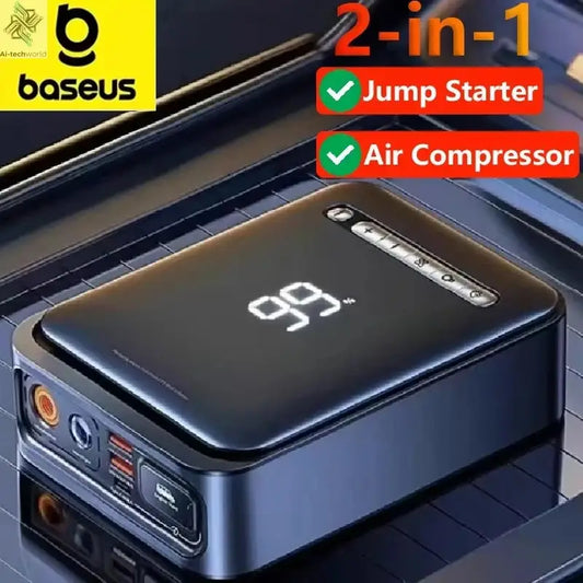 Baseus 2 in 1 Car Jump Starter Car Wireless Tire Inflator Pump Air Compressor Power Bank Portable Battery 1000A Fast Charging Ai-TechWorld 
