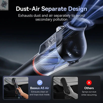 Baseus A5 Air Car Vacuum Cleaner 2-in-1 Powerful Wireless Cleaner Strong Suction Handheld Car Cleaning Portable Home Appliance Ai-TechWorld 