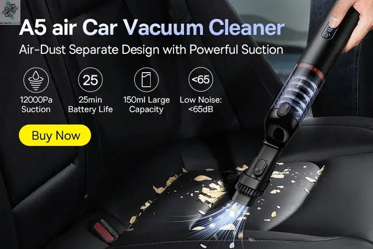 Baseus A5 Air Car Vacuum Cleaner 2-in-1 Powerful Wireless Cleaner Strong Suction Handheld Car Cleaning Portable Home Appliance Ai-TechWorld 