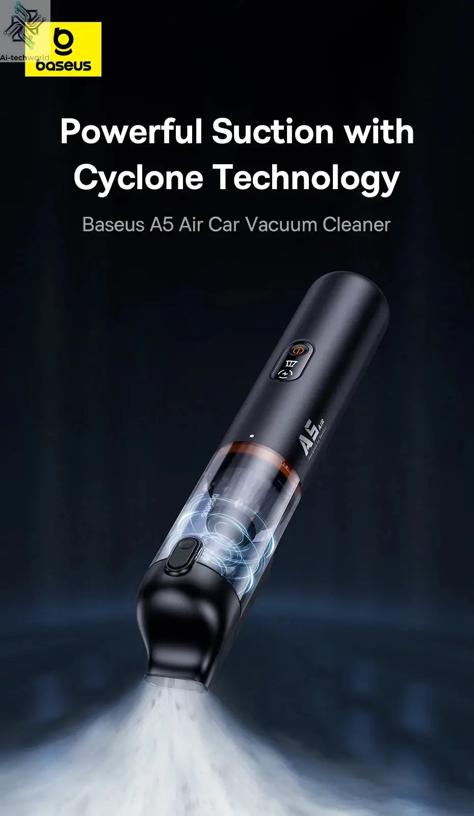 Baseus A5 Air Car Vacuum Cleaner 2-in-1 Powerful Wireless Cleaner Strong Suction Handheld Car Cleaning Portable Home Appliance Ai-TechWorld 