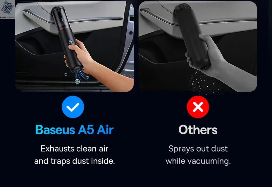 Baseus A5 Air Car Vacuum Cleaner 2-in-1 Powerful Wireless Cleaner Strong Suction Handheld Car Cleaning Portable Home Appliance Ai-TechWorld 