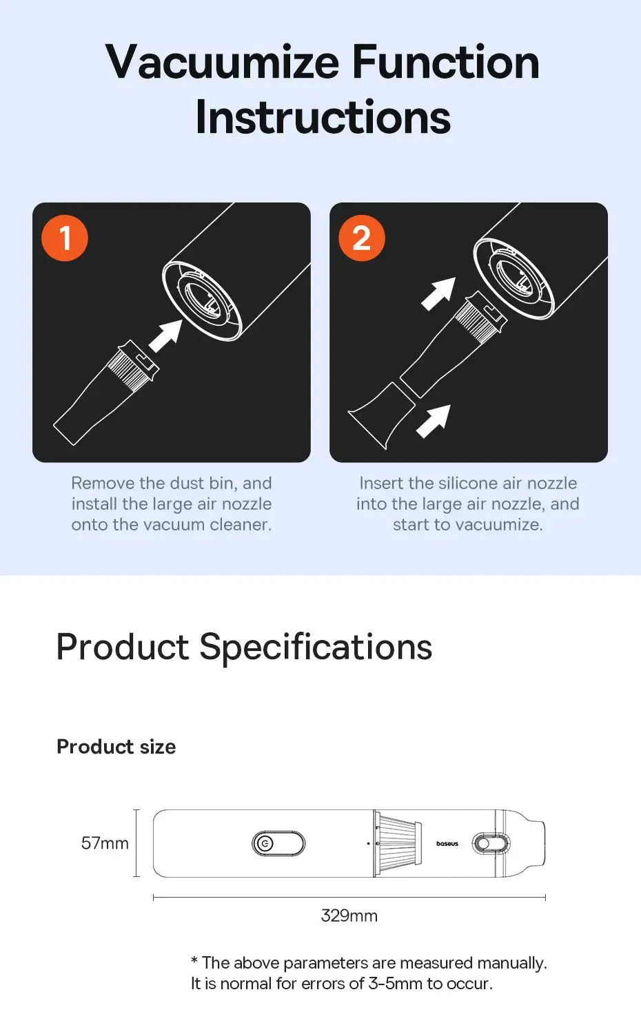 Baseus A5 Air Car Vacuum Cleaner 2-in-1 Powerful Wireless Cleaner Strong Suction Handheld Car Cleaning Portable Home Appliance Ai-TechWorld 
