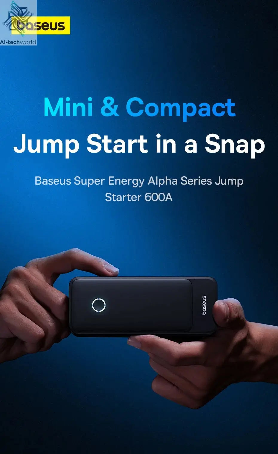 Baseus Car Jump Starter 600A 6000mAh Car Battery Charger Emergency Power Bank Booster Starting Device 12V Car Jump Starter Ai-TechWorld 