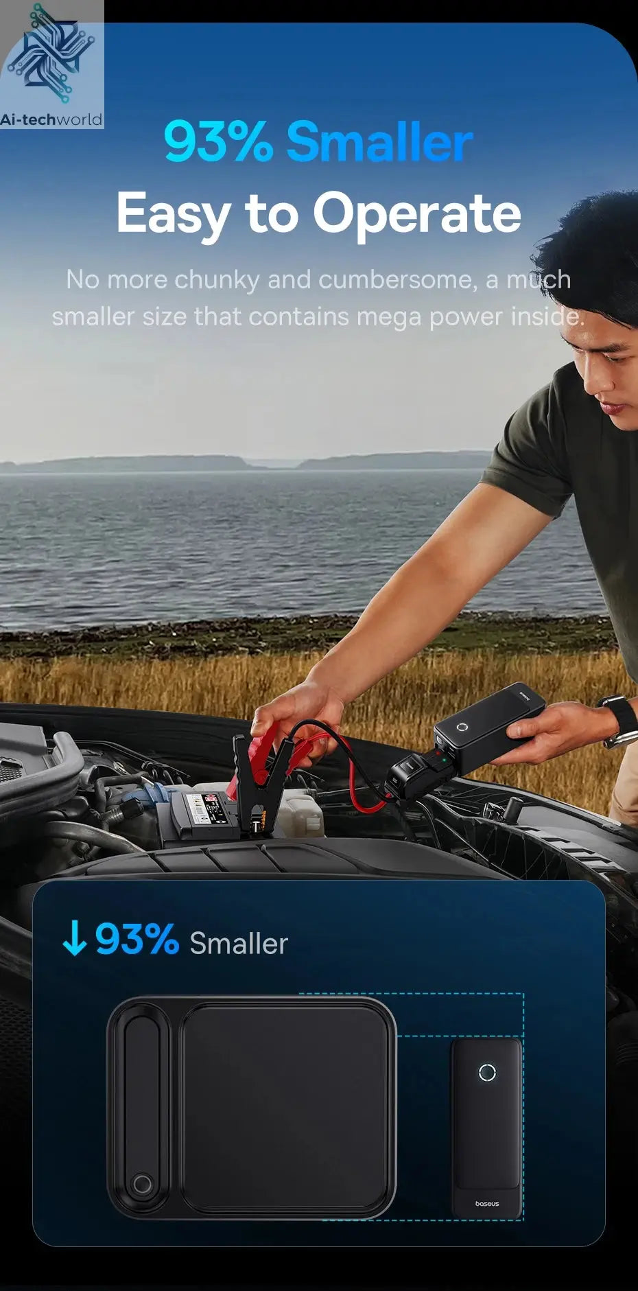 Baseus Car Jump Starter 600A 6000mAh Car Battery Charger Emergency Power Bank Booster Starting Device 12V Car Jump Starter Ai-TechWorld 