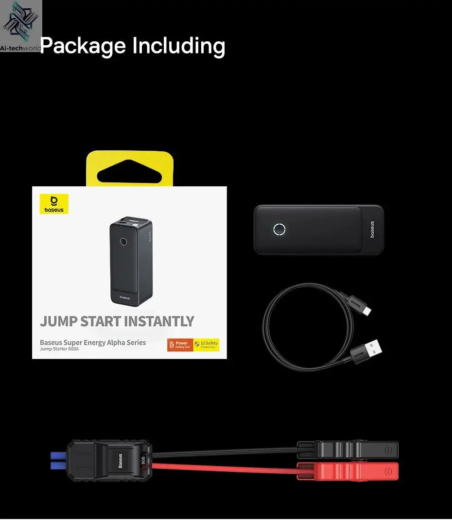 Baseus Car Jump Starter 600A 6000mAh Car Battery Charger Emergency Power Bank Booster Starting Device 12V Car Jump Starter Ai-TechWorld 
