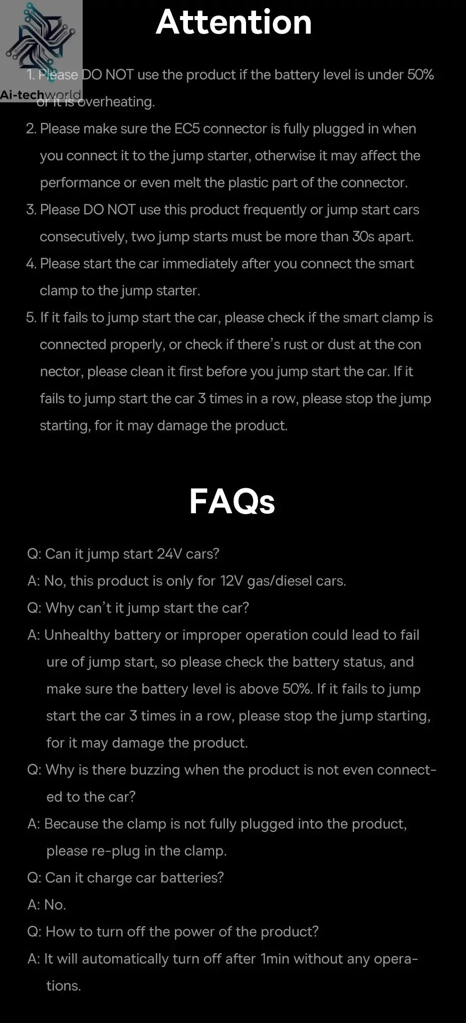 Baseus Car Jump Starter 600A 6000mAh Car Battery Charger Emergency Power Bank Booster Starting Device 12V Car Jump Starter Ai-TechWorld 