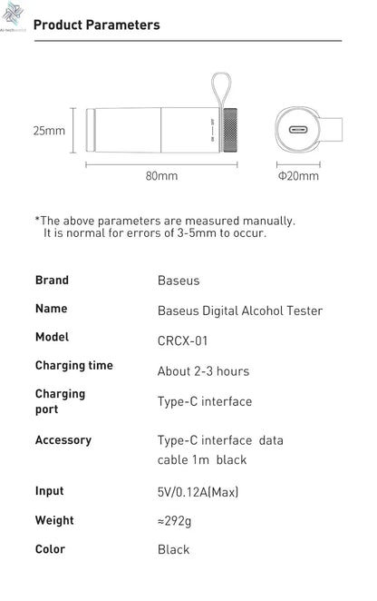 Baseus LED Display Automatic Alcohol Tester Professional Breath Alcohol Tester Rechargeable Breathalyzer Alcohol Test Tools Ai-TechWorld 