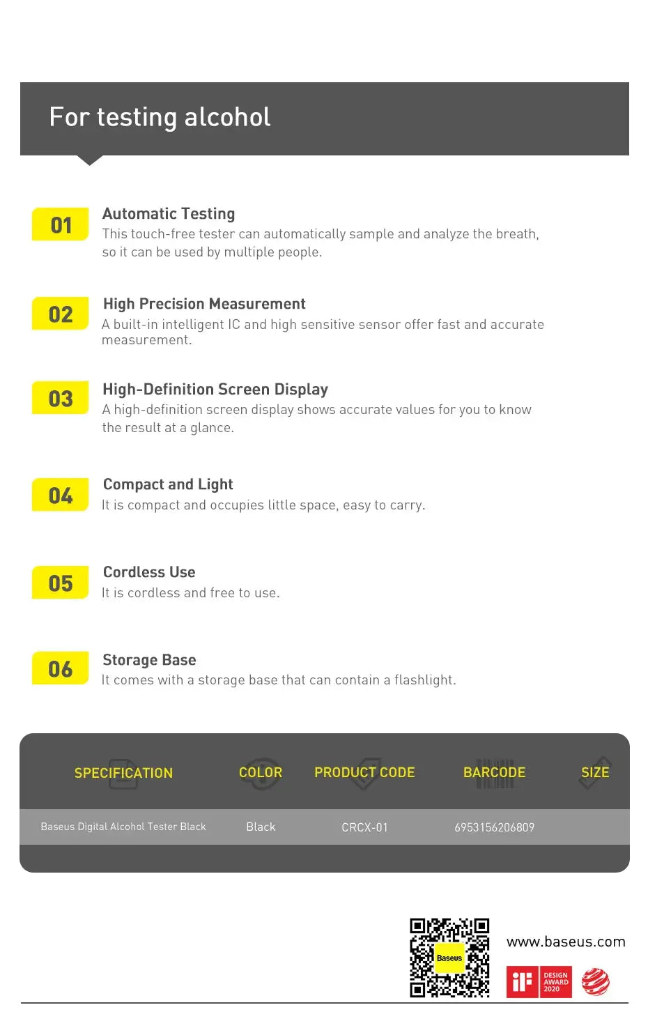 Baseus LED Display Automatic Alcohol Tester Professional Breath Alcohol Tester Rechargeable Breathalyzer Alcohol Test Tools Ai-TechWorld 