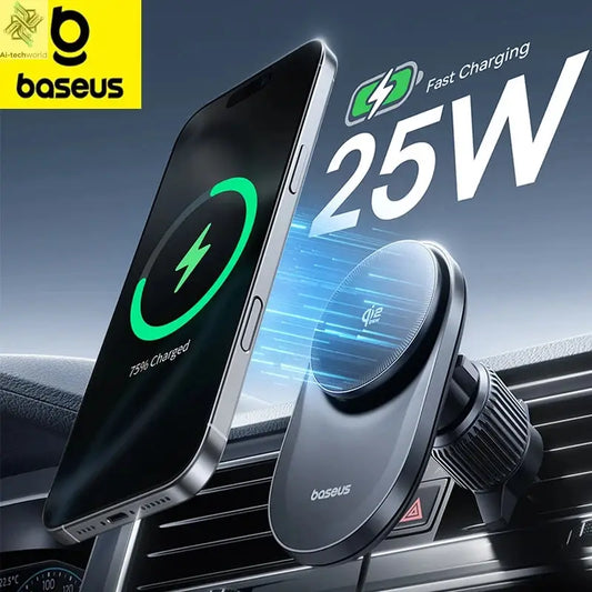 Baseus Qi2.2 Cooling Magnetic Car Phone Holder 25W Wireless Charger Fast Charging for iPhone Samsung Dashboard Center Console Ai-TechWorld 
