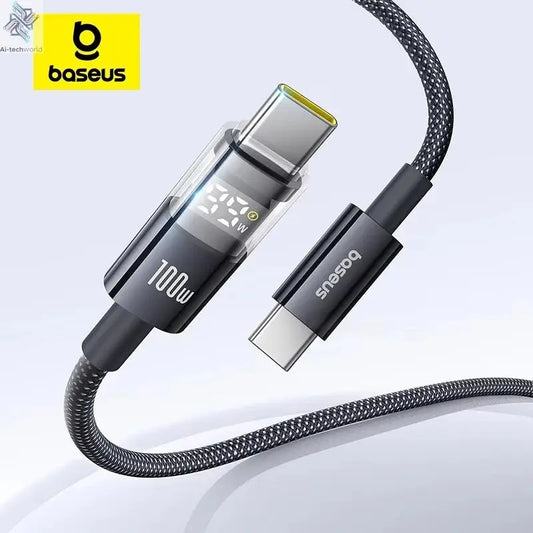 Baseus USB C Cable 100W For iPhone 17 16 15 Pro Max LED Dispaly USB Cable Type C for Macbook pro Fast Charge Wire for Xiaomi - Ai-TechWorld