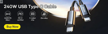 Baseus USB Type C To USB C Cable For iPhone 17 16 100W/5A PD Fast Charging Charger Cord For Macbook Xiaomi Samsung Type-C Cable Ai-TechWorld 