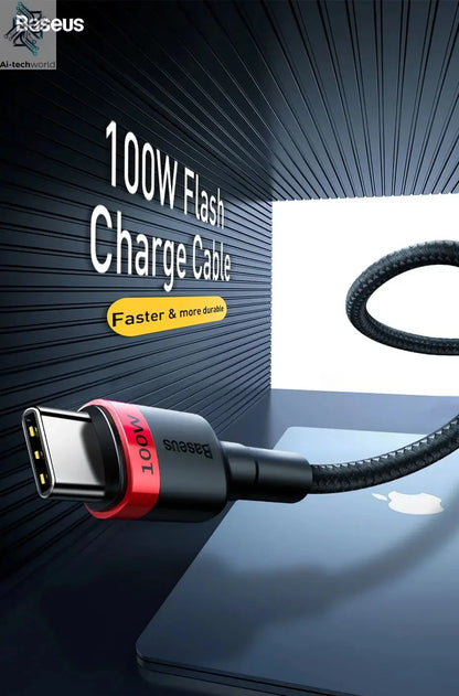 Baseus USB Type C To USB C Cable For iPhone 17 16 100W/5A PD Fast Charging Charger Cord For Macbook Xiaomi Samsung Type-C Cable Ai-TechWorld 