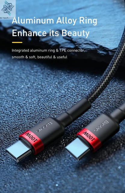 Baseus USB Type C To USB C Cable For iPhone 17 16 100W/5A PD Fast Charging Charger Cord For Macbook Xiaomi Samsung Type-C Cable Ai-TechWorld 
