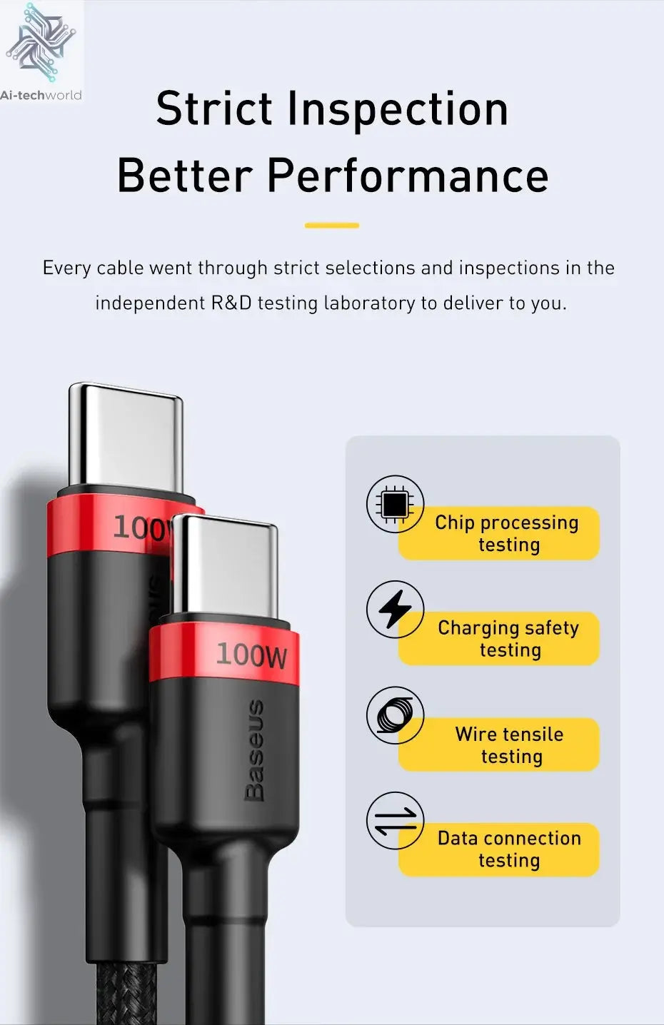 Baseus USB Type C To USB C Cable For iPhone 17 16 100W/5A PD Fast Charging Charger Cord For Macbook Xiaomi Samsung Type-C Cable Ai-TechWorld 