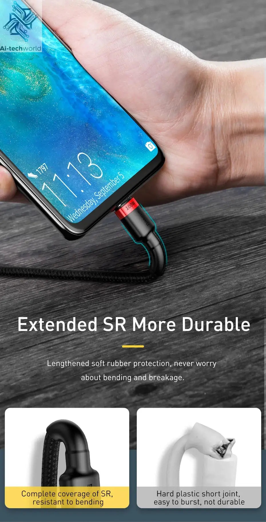 Baseus USB Type C To USB C Cable For iPhone 17 16 100W/5A PD Fast Charging Charger Cord For Macbook Xiaomi Samsung Type-C Cable Ai-TechWorld 