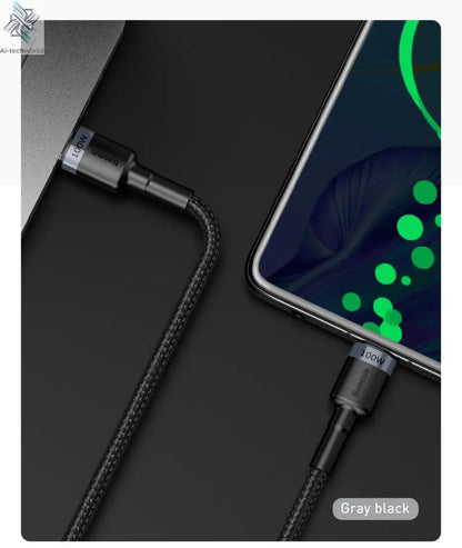 Baseus USB Type C To USB C Cable For iPhone 17 16 100W/5A PD Fast Charging Charger Cord For Macbook Xiaomi Samsung Type-C Cable Ai-TechWorld 