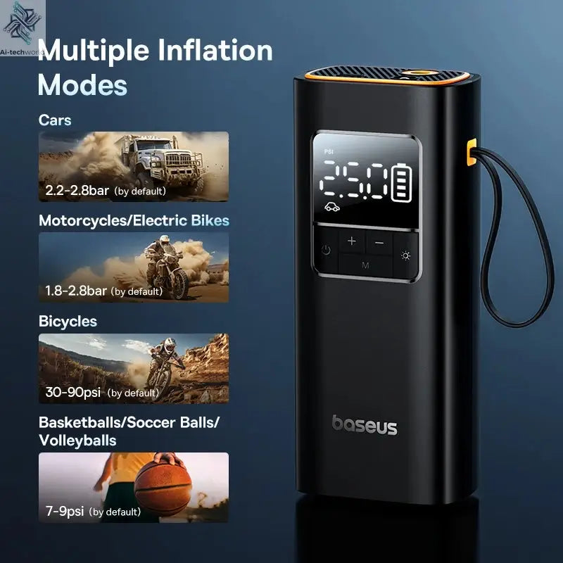 Baseus Wireless Air Pump Portable Tire Inflator Air Compressor with Digital Display for Car Motorcycles Bicycle Electric Pump Ai-TechWorld 