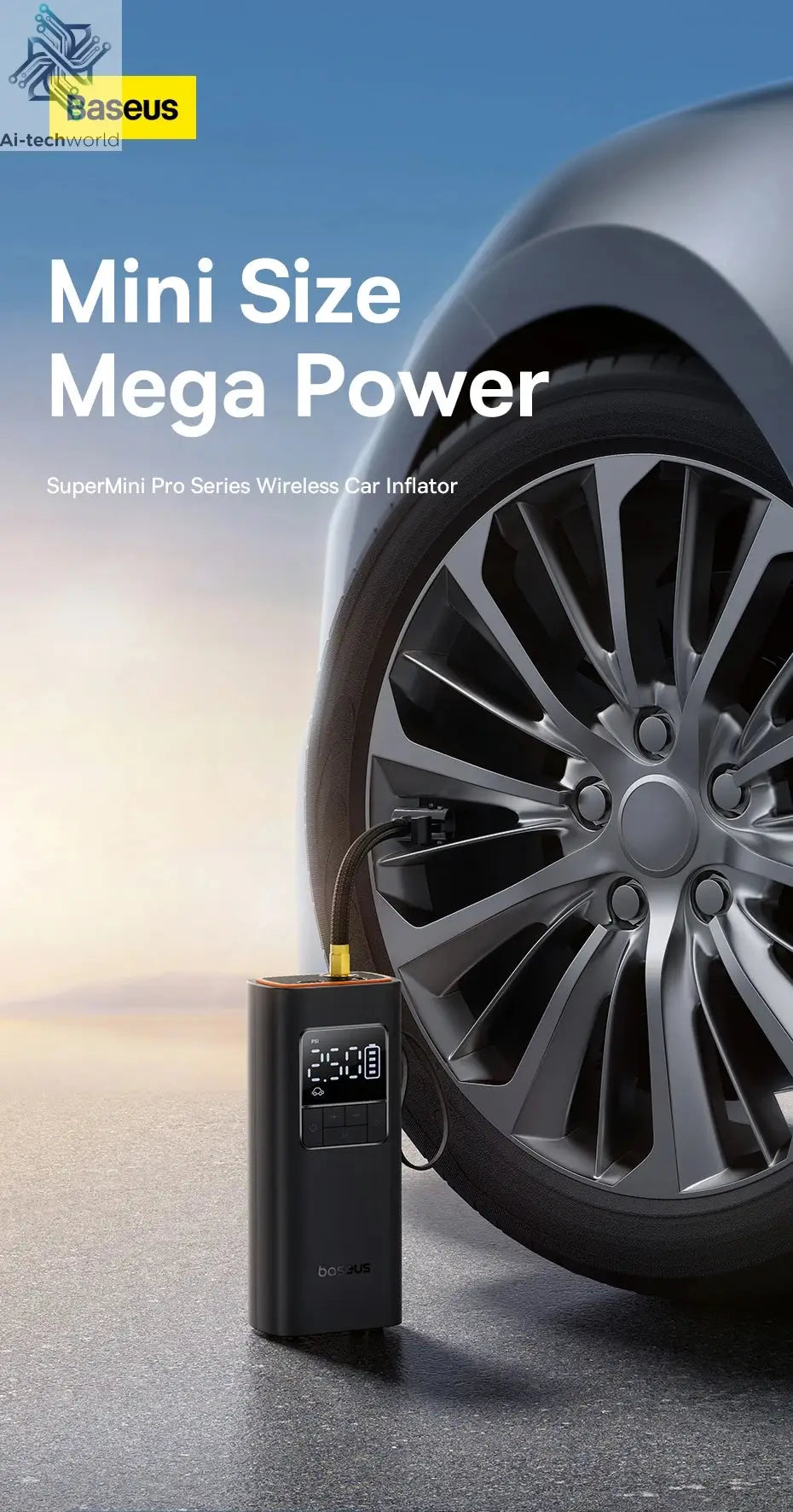 Baseus Wireless Air Pump Portable Tire Inflator Air Compressor with Digital Display for Car Motorcycles Bicycle Electric Pump Ai-TechWorld 