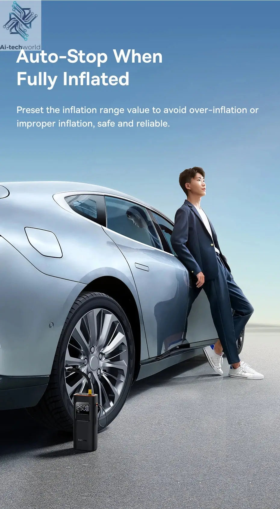 Baseus Wireless Air Pump Portable Tire Inflator Air Compressor with Digital Display for Car Motorcycles Bicycle Electric Pump Ai-TechWorld 