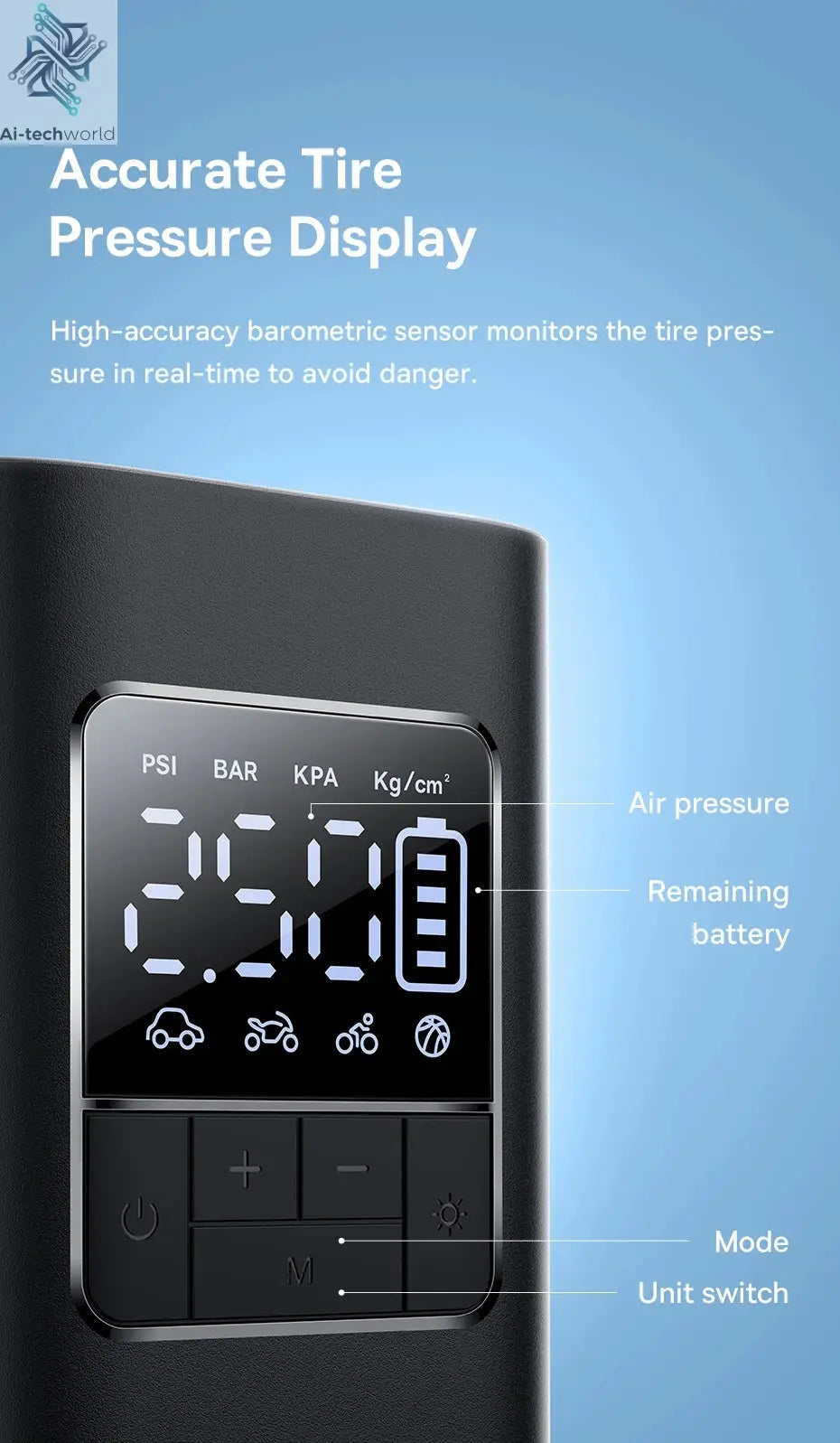 Baseus Wireless Air Pump Portable Tire Inflator Air Compressor with Digital Display for Car Motorcycles Bicycle Electric Pump Ai-TechWorld 