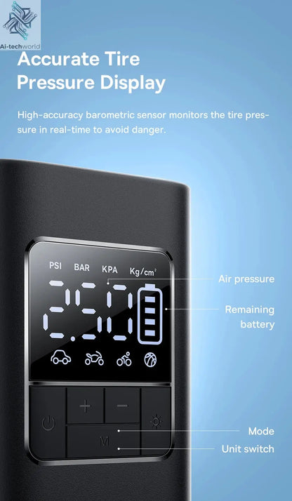 Baseus Wireless Air Pump Portable Tire Inflator Air Compressor with Digital Display for Car Motorcycles Bicycle Electric Pump Ai-TechWorld 