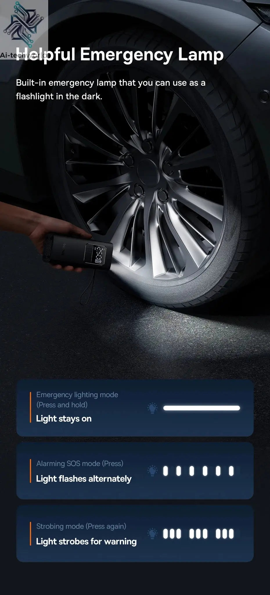 Baseus Wireless Air Pump Portable Tire Inflator Air Compressor with Digital Display for Car Motorcycles Bicycle Electric Pump Ai-TechWorld 