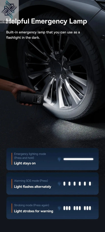 Baseus Wireless Air Pump Portable Tire Inflator Air Compressor with Digital Display for Car Motorcycles Bicycle Electric Pump Ai-TechWorld 