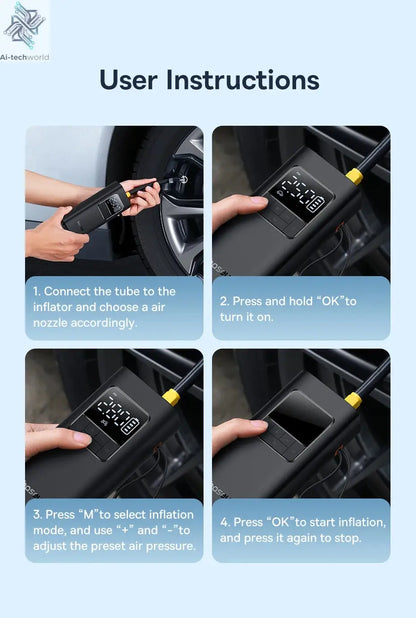 Baseus Wireless Air Pump Portable Tire Inflator Air Compressor with Digital Display for Car Motorcycles Bicycle Electric Pump Ai-TechWorld 