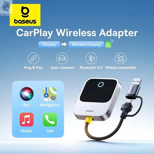 Baseus Wireless CarPlay Wired to Wireless CarPlay Adapter Auto Connect Car Intelligent Systems Plug&Play Bluetooth Smart CarPlay Ai-TechWorld 
