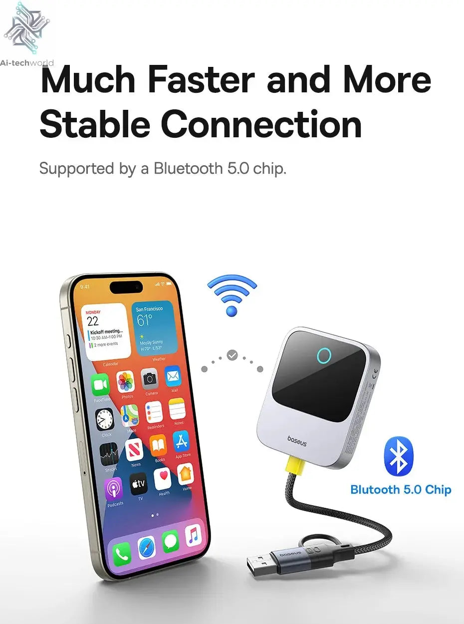 Baseus Wireless CarPlay Wired to Wireless CarPlay Adapter Auto Connect Car Intelligent Systems Plug&Play Bluetooth Smart CarPlay Ai-TechWorld 