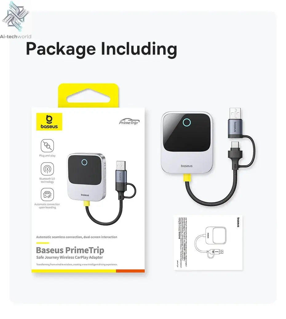Baseus Wireless CarPlay Wired to Wireless CarPlay Adapter Auto Connect Car Intelligent Systems Plug&Play Bluetooth Smart CarPlay Ai-TechWorld 