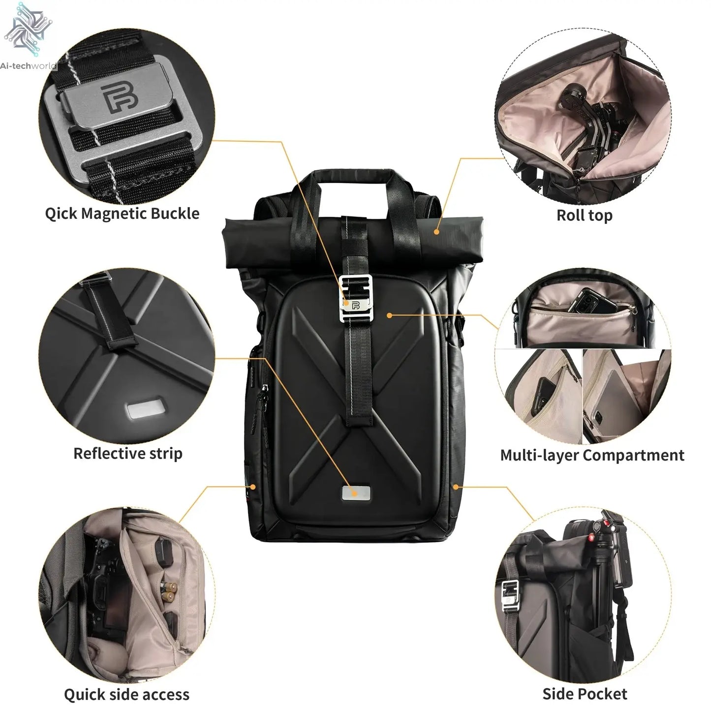 Besnfoto Waterproof Hard Shell Photography Backpack for DJI Drones & DSLR Cameras, Travel Shoulder Handbag Storage Case - Ai-TechWorld