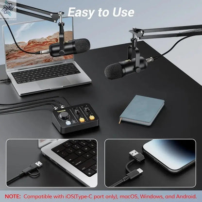 Best - Podcast Equipment Bundle for 2, Audio Mixer with 2 Dynamic Microphone and 2 Boom Arm Set, XLR Mic with Studio Ai-TechWorld
