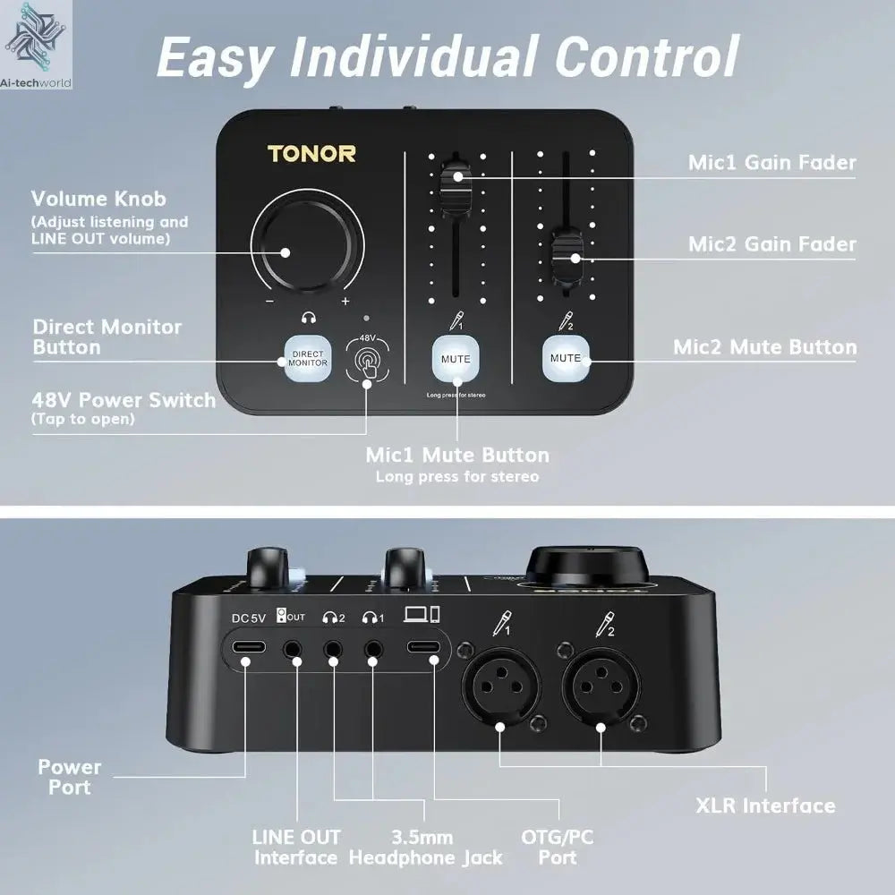 Best - Podcast Equipment Bundle for 2, Audio Mixer with 2 Dynamic Microphone and 2 Boom Arm Set, XLR Mic with Studio Ai-TechWorld