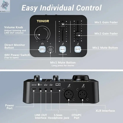 Best - Podcast Equipment Bundle for 2, Audio Mixer with 2 Dynamic Microphone and 2 Boom Arm Set, XLR Mic with Studio Ai-TechWorld