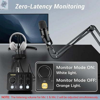 Best - Podcast Equipment Bundle for 2, Audio Mixer with 2 Dynamic Microphone and 2 Boom Arm Set, XLR Mic with Studio Ai-TechWorld