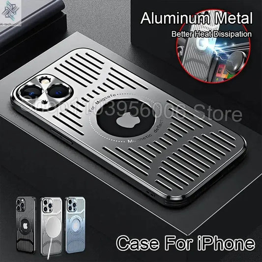 Better Heat Dissipation Aluminum Metal Phone Case For iPhone 17 16 15 14 13 12 Pro Max Back Cover Ai-TechWorld 