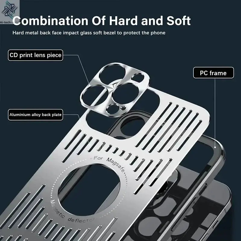 Better Heat Dissipation Aluminum Metal Phone Case For iPhone 17 16 15 14 13 12 Pro Max Back Cover Ai-TechWorld 