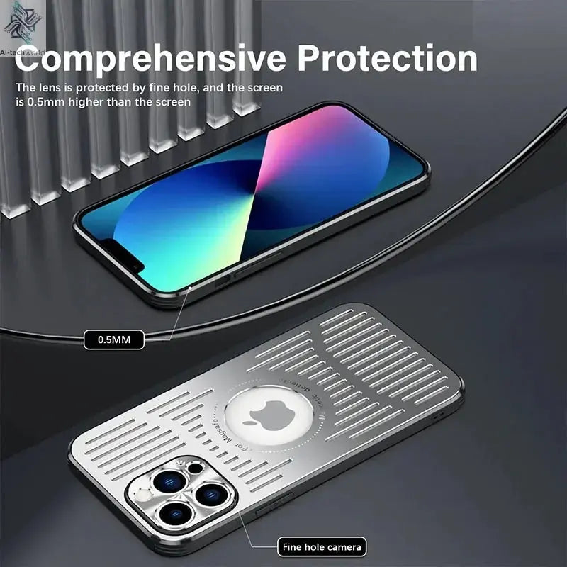 Better Heat Dissipation Aluminum Metal Phone Case For iPhone 17 16 15 14 13 12 Pro Max Back Cover Ai-TechWorld 