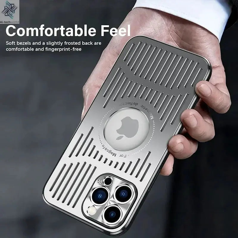 Better Heat Dissipation Aluminum Metal Phone Case For iPhone 17 16 15 14 13 12 Pro Max Back Cover Ai-TechWorld 