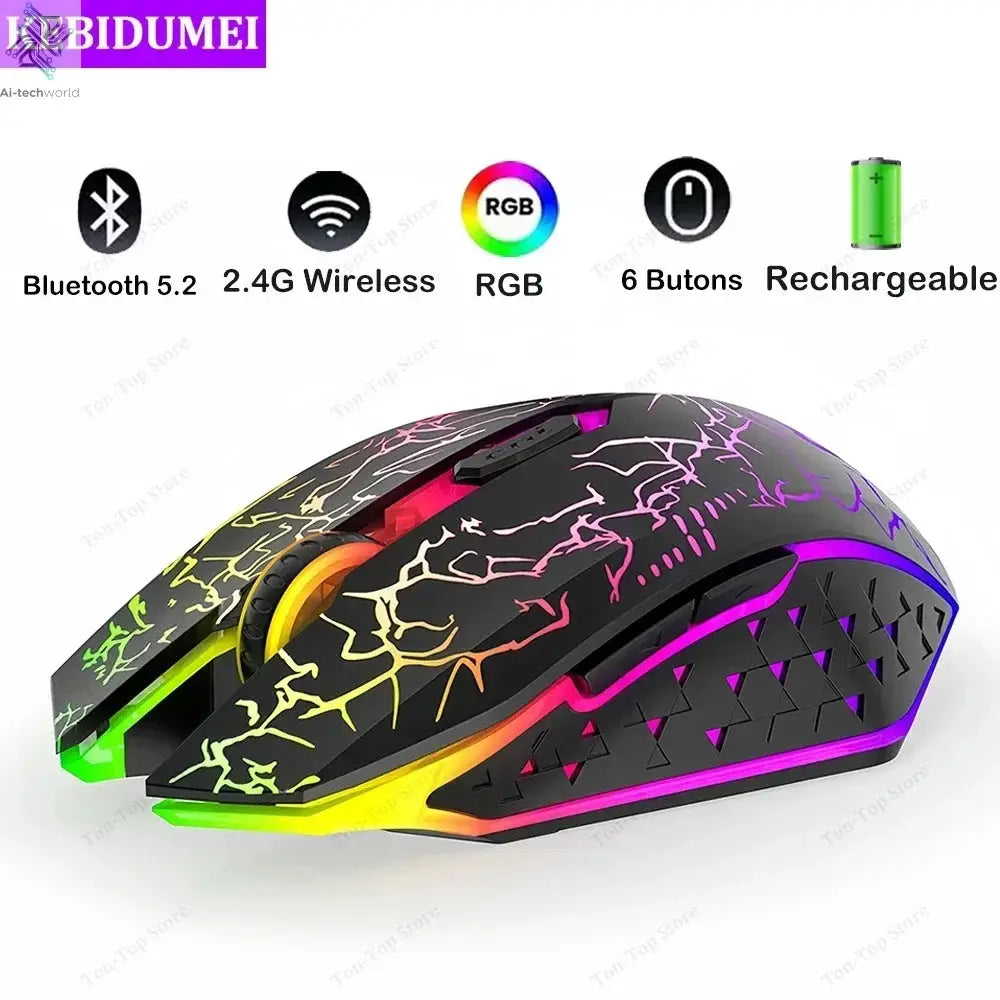 Bluetooth 5.2 Mouse RGB 2.4G Wireless Mouse Dual-Mode Gaming Mouse 6 Buttons Silent Mouse For MacBook Tablet Laptops Computer Ai-TechWorld 