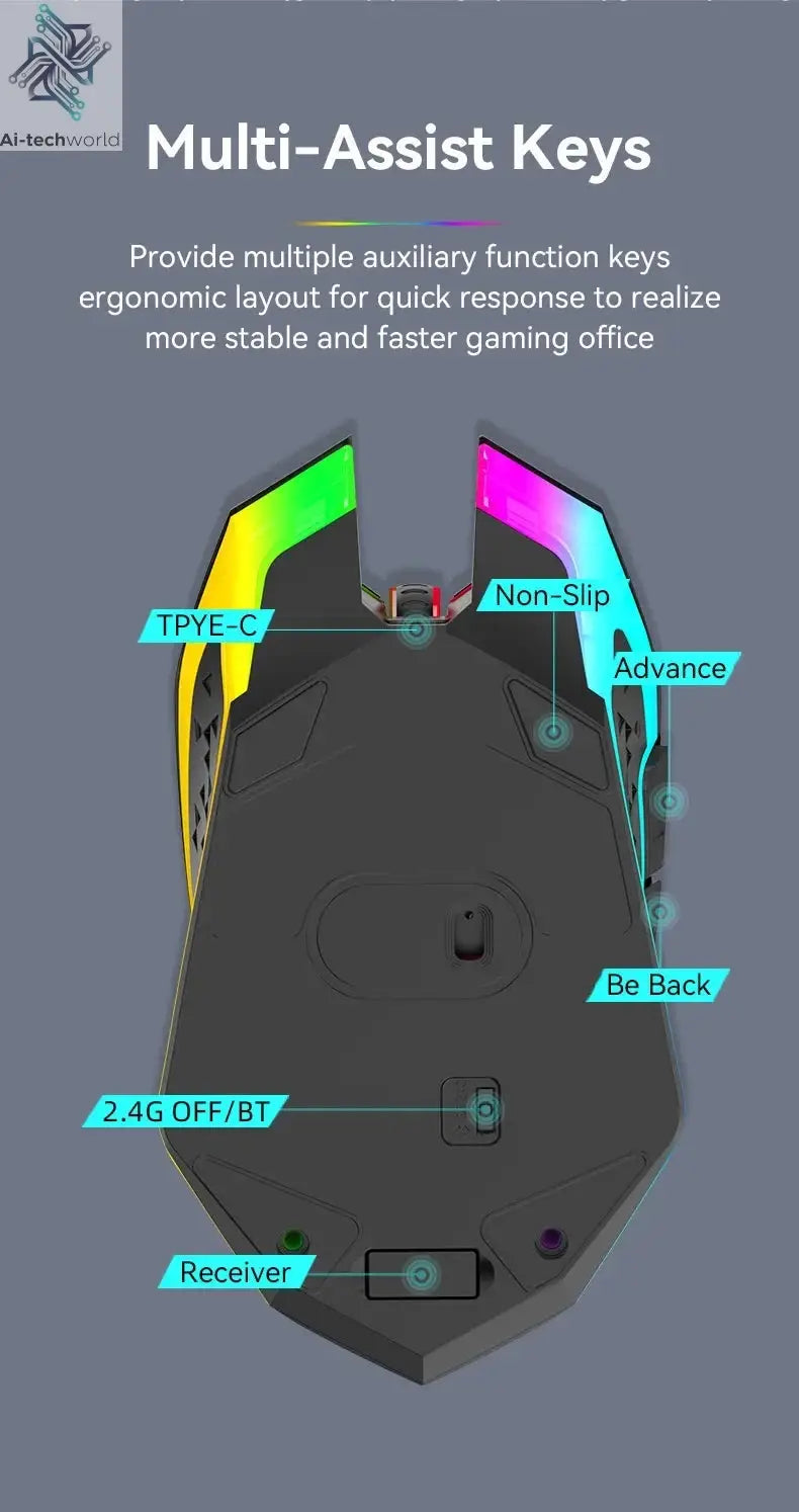 Bluetooth 5.2 Mouse RGB 2.4G Wireless Mouse Dual-Mode Gaming Mouse 6 Buttons Silent Mouse For MacBook Tablet Laptops Computer Ai-TechWorld 