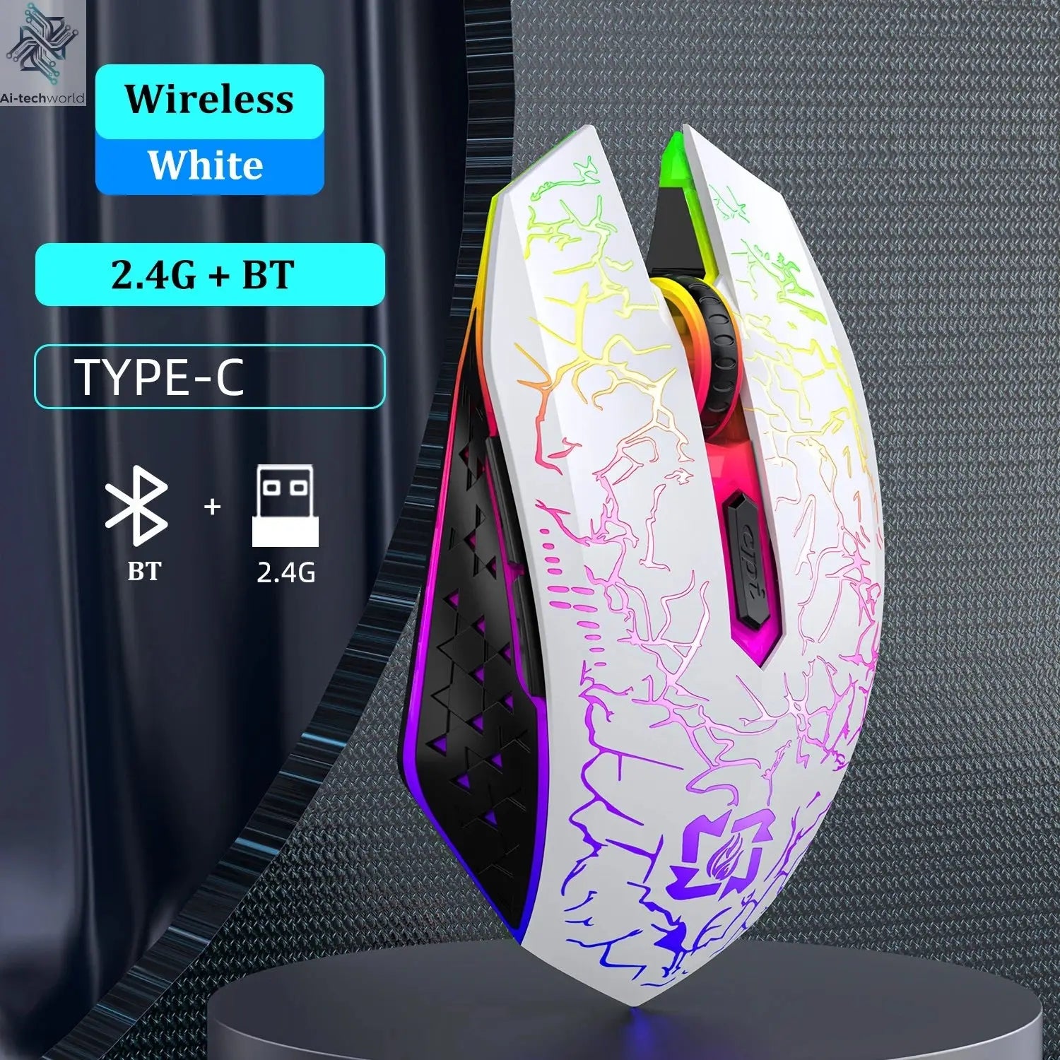 Bluetooth 5.2 Mouse RGB 2.4G Wireless Mouse Dual-Mode Gaming Mouse 6 Buttons Silent Mouse For MacBook Tablet Laptops Computer Ai-TechWorld 