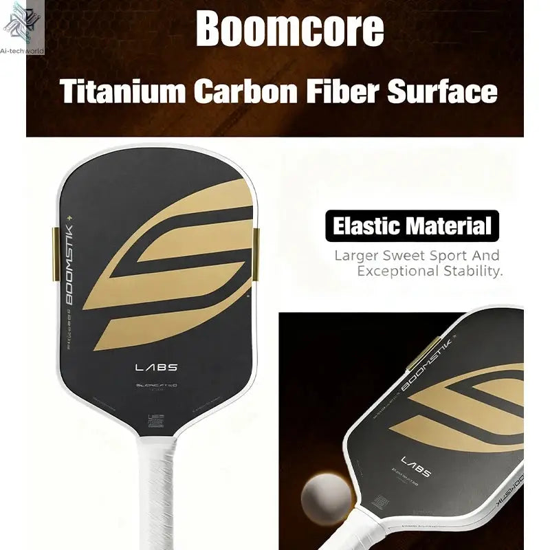 Boomsti Gold Paddle: T700 carbon fiber & EPP+EVA face. Light, durable for all levels. Non-slip grip & LABS multi-layer surface. Ai-TechWorld 