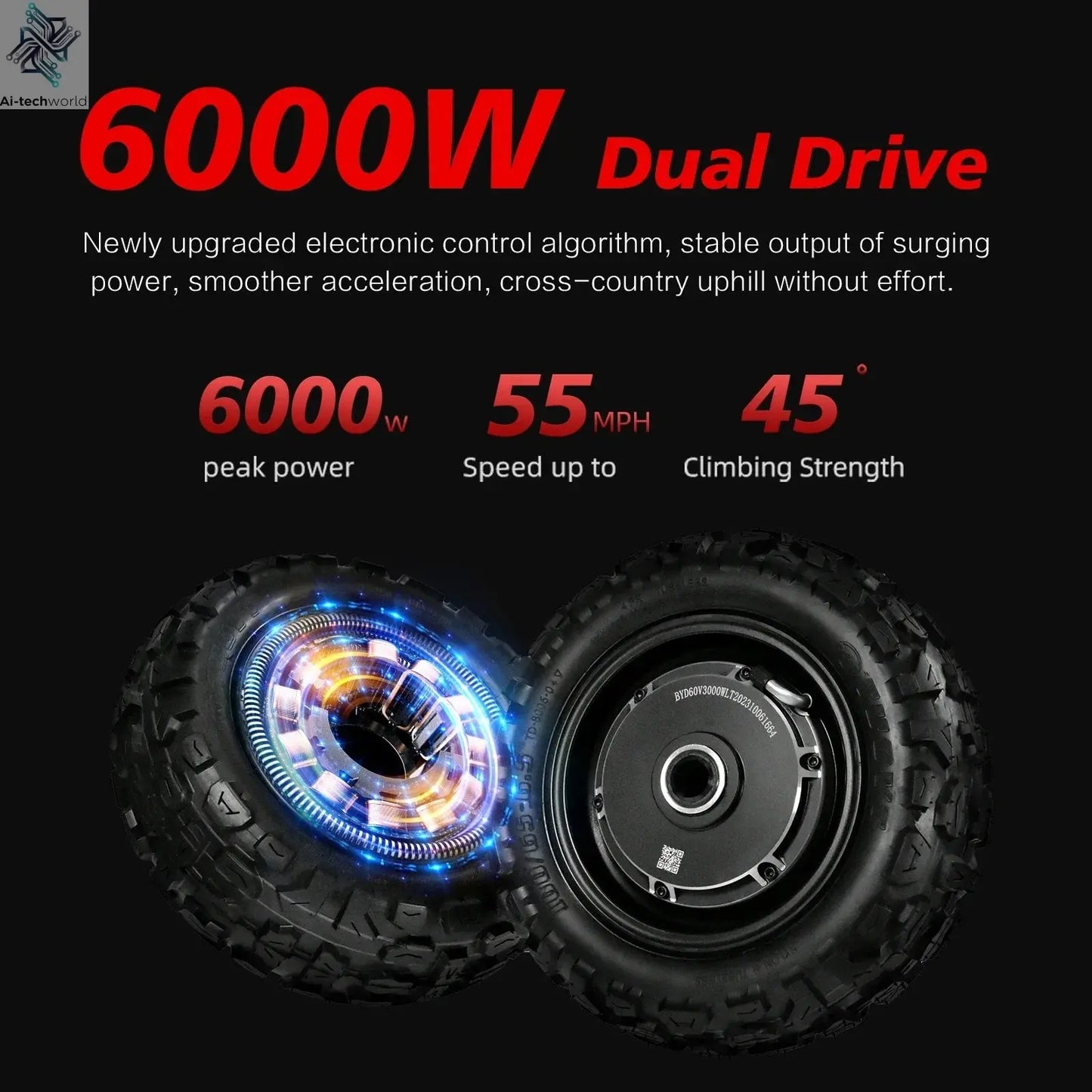 Boyueda S3 EScooters 6000W Dual Motor 60V38ah Hydraulic Oil Brake Electric Scooter Aldult 11 Inch Off-road Vacuum Tire E-Scooter Ai-TechWorld 