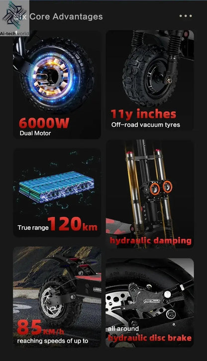 Boyueda S3 EScooters 6000W Dual Motor 60V38ah Hydraulic Oil Brake Electric Scooter Aldult 11 Inch Off-road Vacuum Tire E-Scooter Ai-TechWorld 