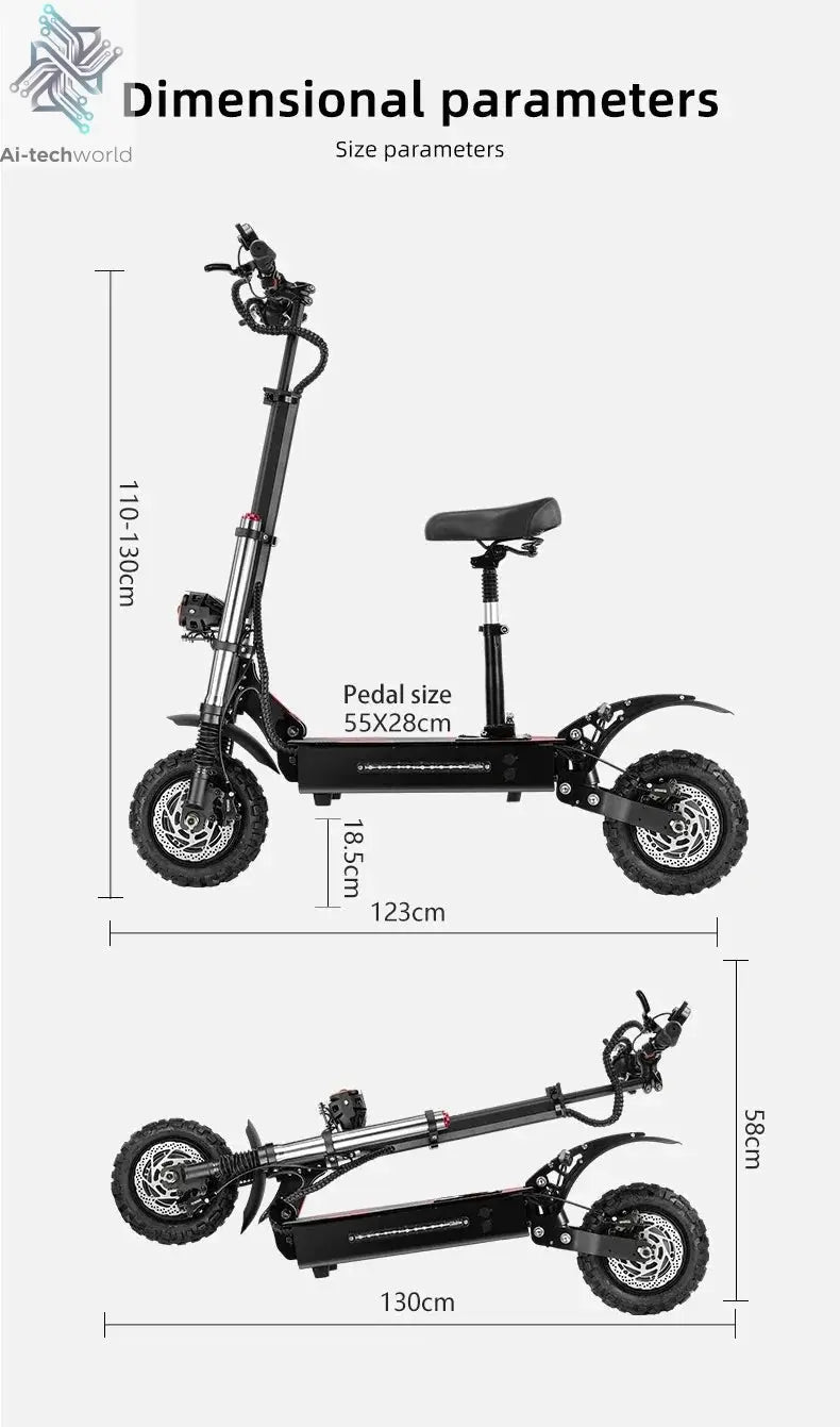 Boyueda S3 EScooters 6000W Dual Motor 60V38ah Hydraulic Oil Brake Electric Scooter Aldult 11 Inch Off-road Vacuum Tire E-Scooter Ai-TechWorld 