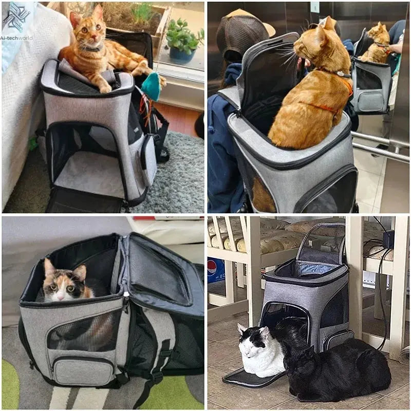 Breathable Pet Cat Carrier Backpack Foldable Pet Carrier Transport Travel Bag Expandable Large Capacity Creative for Cats Dogs Ai-TechWorld 