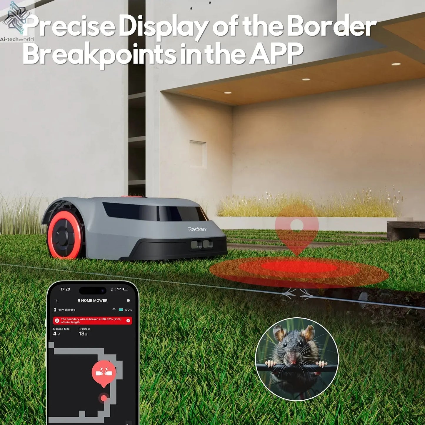 C-TOF Robotic Lawn Mower Redkey MGC800 MGC1000 Lawn Mower Robot Cable Break Detection Climbing 45% App Control Automatic Cutting Ai-TechWorld 