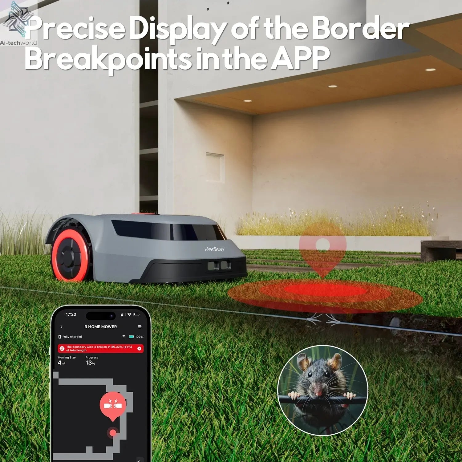 C-TOF Robotic Lawn Mower Redkey MGC800 MGC1000 Lawn Mower Robot Cable Break Detection Climbing 45% App Control Automatic Cutting Ai-TechWorld 